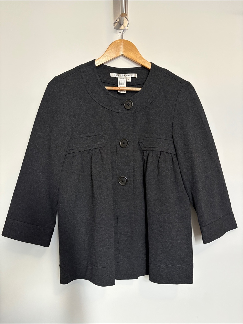 Max Studio Gray Pleated Empire Waist Swing Jacket Coat Sz Medium